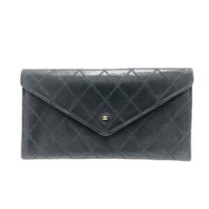 CHANEL Black Lambskin Leather Wallet